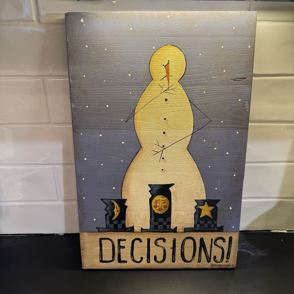 Vintage Wooden Snowman Folk Art Christmas Tree Decor 16" Holiday Rustic Handmade